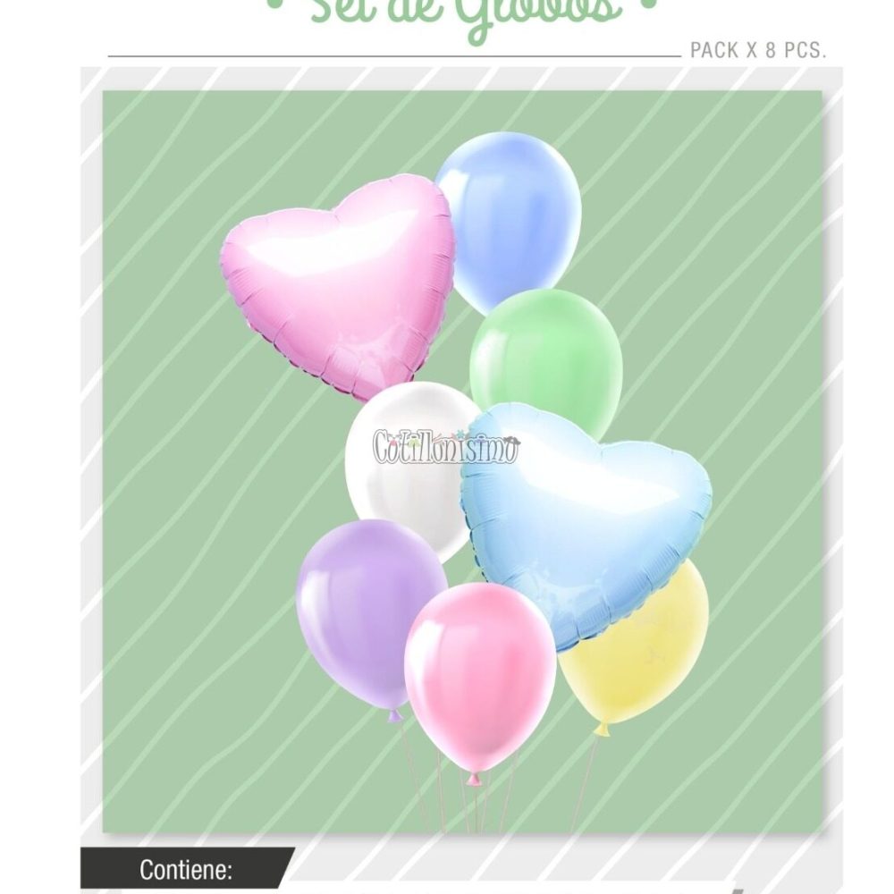 Set Globos Multicolor Pastel 8 Pcs