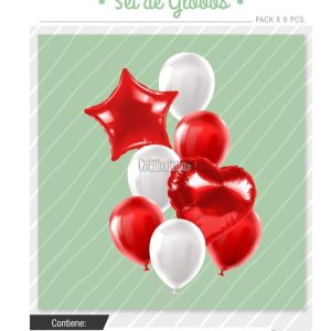 Set Globos Color Rojo y Blanco 8 Pcs