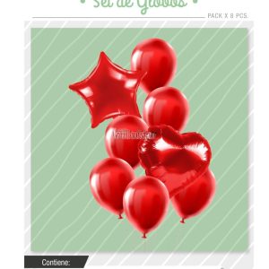 Set Globos Color Rojo 8 Pcs