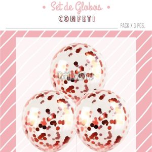 Globos con Confetti Redondo METALIZADO - Color ROSA GOLD x3 Unidades