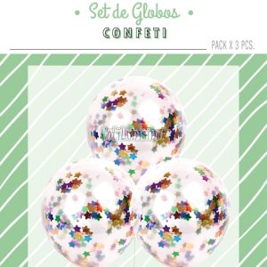 Globos con Confetti METALIZADO - Estrellas MULTICOLOR x3 Unidades