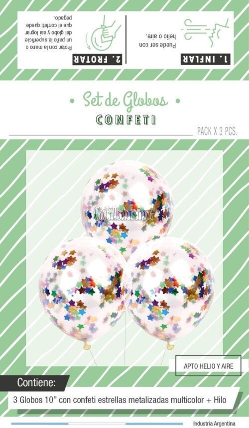 Globos con Confetti METALIZADO - Estrellas MULTICOLOR x3 Unidades