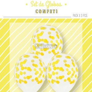 Globos con Confetti Redondo - Color AMARILLO x3 Unidades