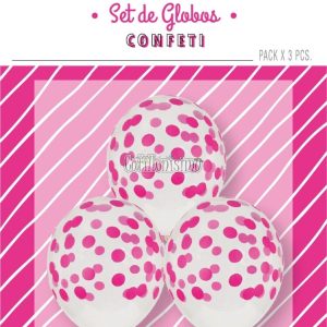 Globos con Confetti Redondo - Color FUCSIA x3 Unidades