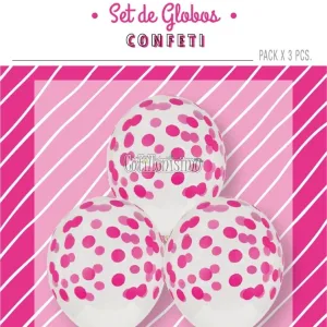 Globos con Confetti Redondo - Color FUCSIA x3 Unidades
