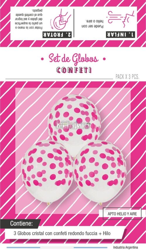 Globos con Confetti Redondo - Color FUCSIA x3 Unidades