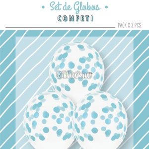 Globos con Confetti Redondo - Color CELESTE x3 Unidades