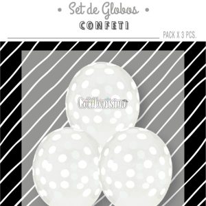 Globos con Confetti Redondo - Color BLANCO x3 Unidades