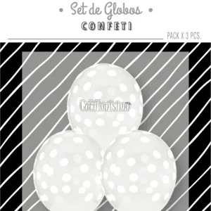 Globos con Confetti Redondo - Color BLANCO x3 Unidades