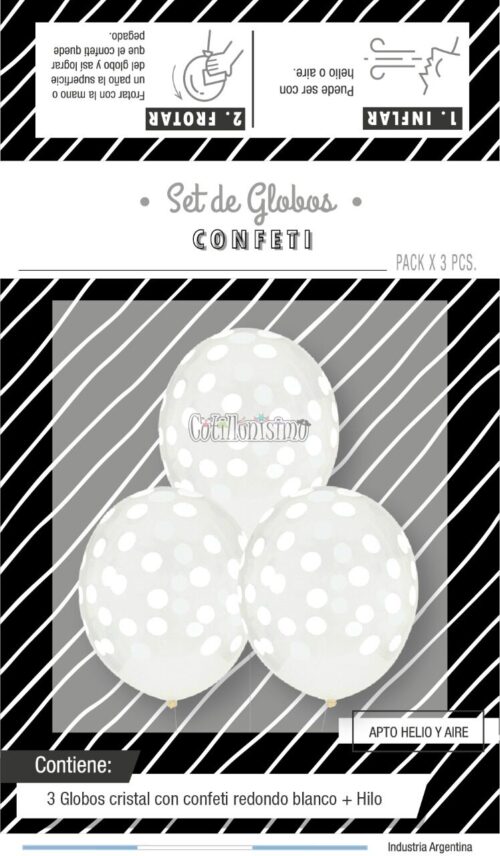Globos con Confetti Redondo - Color BLANCO x3 Unidades