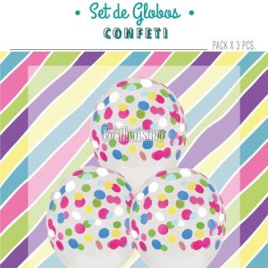 Globos con Confetti Redondo - Color MULTICOLOR x3 Unidades