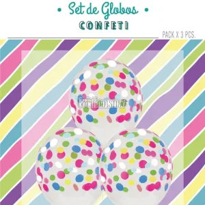 Globos con Confetti Redondo - Color MULTICOLOR x3 Unidades