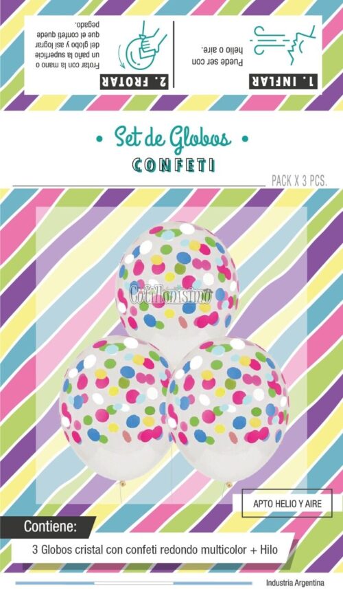 Globos con Confetti Redondo - Color MULTICOLOR x3 Unidades