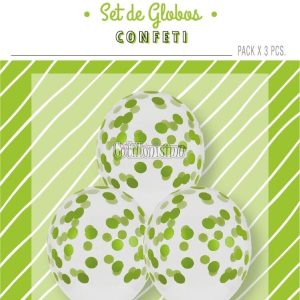 Globos con Confetti Redondo - Color VERDE x3 Unidades