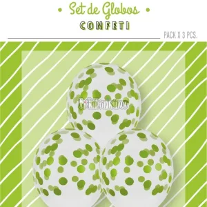 Globos con Confetti Redondo - Color VERDE x3 Unidades