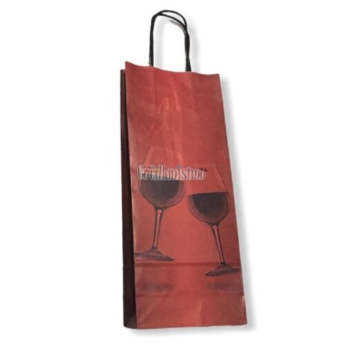 Bolsa de Papel para Vino con Manija 14 x 8 x 40 Cm Dos Copas