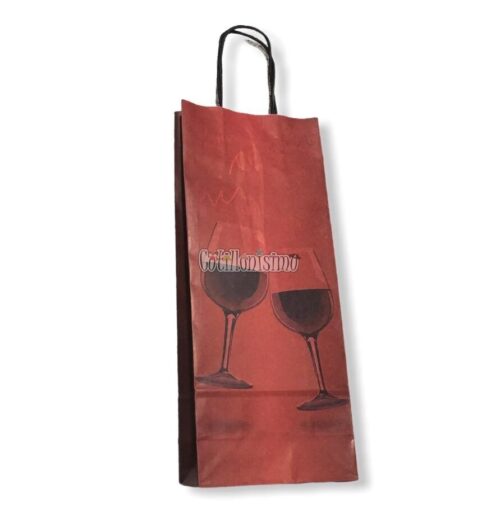 Bolsa de Papel para Vino con Manija 14 x 8 x 40 Cm Dos Copas