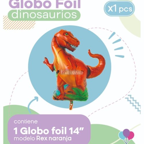 Globo DINO REX NARANJA (14 Pulgadas) Apto Aire