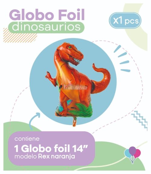 Globo DINO REX NARANJA (14 Pulgadas) Apto Aire