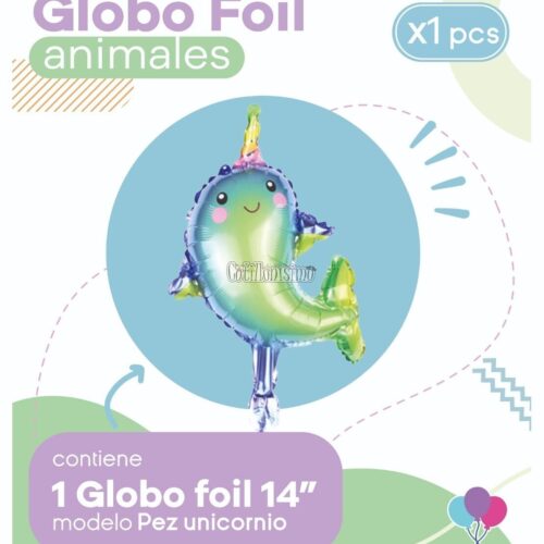 Globo PEZ UNICORNIO (14 Pulgadas) Apto Aire