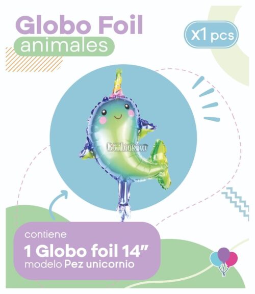 Globo PEZ UNICORNIO (14 Pulgadas) Apto Aire