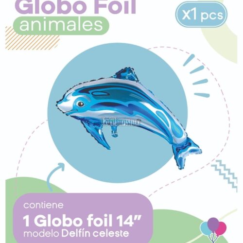 Globo DELFIN CELESTE (14 Pulgadas) Apto Aire