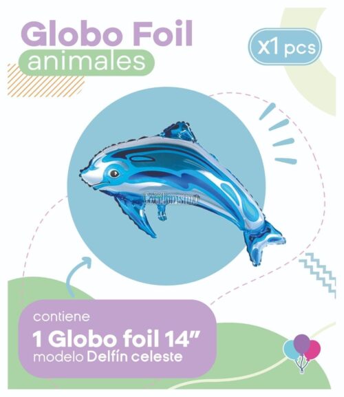 Globo DELFIN CELESTE (14 Pulgadas) Apto Aire