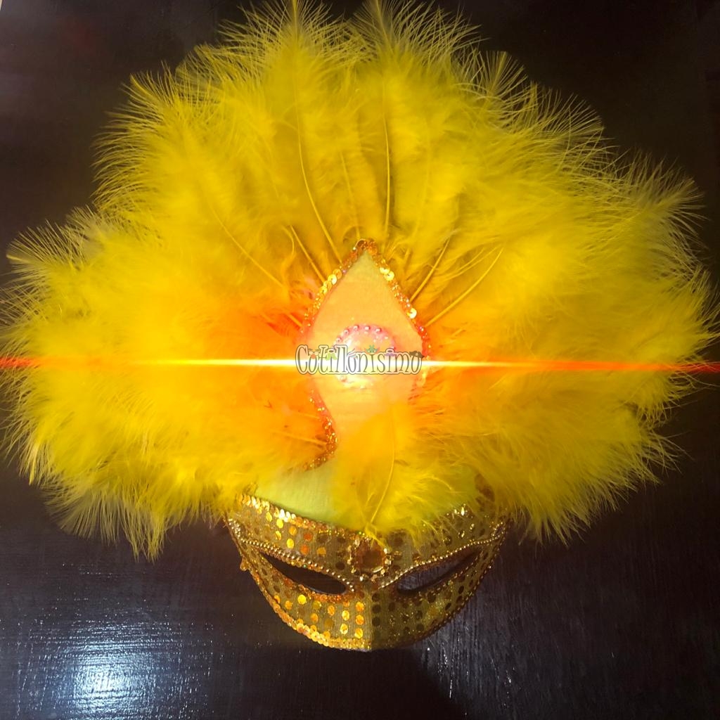 Antifaz Lentejuela con Plumas AGUILON Luminoso (LED) Color AMARILLO - Imagen 2