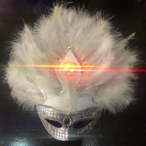 Antifaz Lentejuela con Plumas AGUILON Luminoso (LED) Color BLANCO - Imagen 2