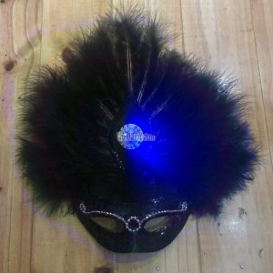 Antifaz Lentejuela con Plumas AGUILON Luminoso (LED) Color NEGRO - Imagen 2
