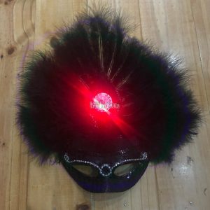 Antifaz Lentejuela con Plumas AGUILON Luminoso (LED) Color NEGRO