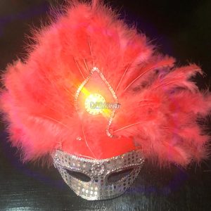 Antifaz Lentejuela con Plumas AGUILON Luminoso (LED) Color SALMON - Imagen 2
