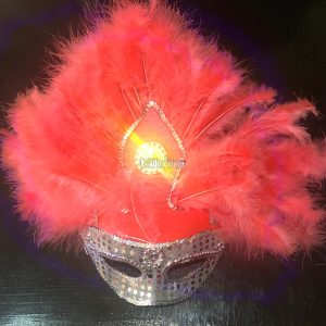 Antifaz Lentejuela con Plumas AGUILON Luminoso (LED) Color SALMON