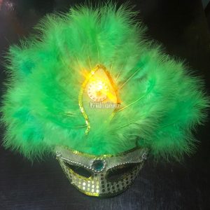 Antifaz Lentejuela con Plumas AGUILON Luminoso (LED) Color VERDE - Imagen 2