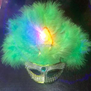 Antifaz Lentejuela con Plumas AGUILON Luminoso (LED) Color VERDE