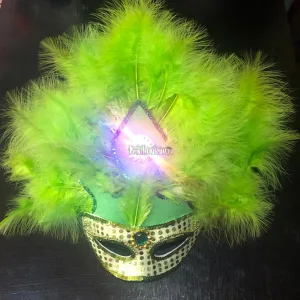 Antifaz Lentejuela con Plumas AGUILON Luminoso (LED) Color VERDE MANZANA - Imagen 2
