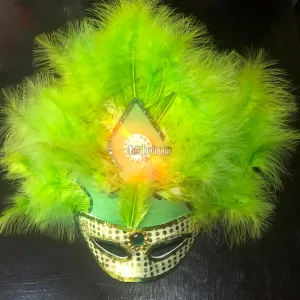 Antifaz Lentejuela con Plumas AGUILON Luminoso (LED) Color VERDE MANZANA