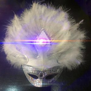 Antifaz Lentejuela con Plumas AGUILON Luminoso (LED) Color BLANCO