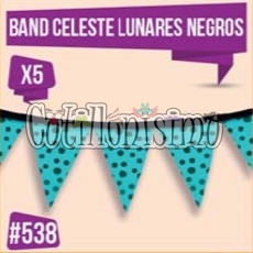 Banderin Fondo Color CELESTE Lunares Negros (Friselina) 3 Mts