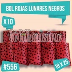 Bolsita Cotillon Color ROJO Lunares Negros (Friselina) X10 Unidades