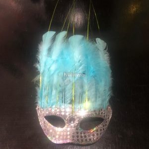Antifaz con Plumas CANARIO Color CELESTE - Imagen 2