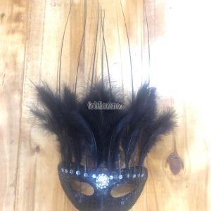 Antifaz con Plumas CANARIO Color NEGRO - Imagen 2