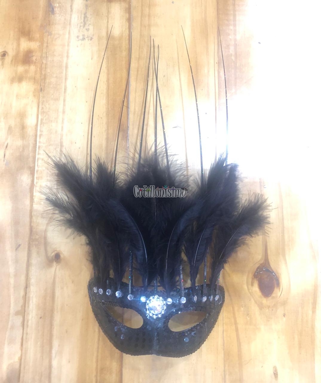 Antifaz con Plumas CANARIO Color NEGRO - Imagen 2