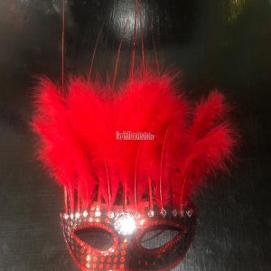 Antifaz con Plumas CANARIO Color ROJO - Imagen 2
