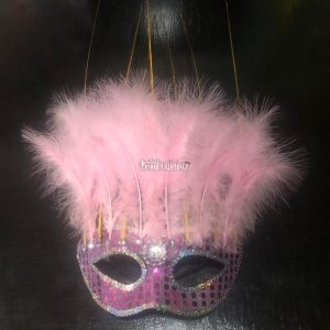 Antifaz con Plumas CANARIO Color ROSA - Imagen 2