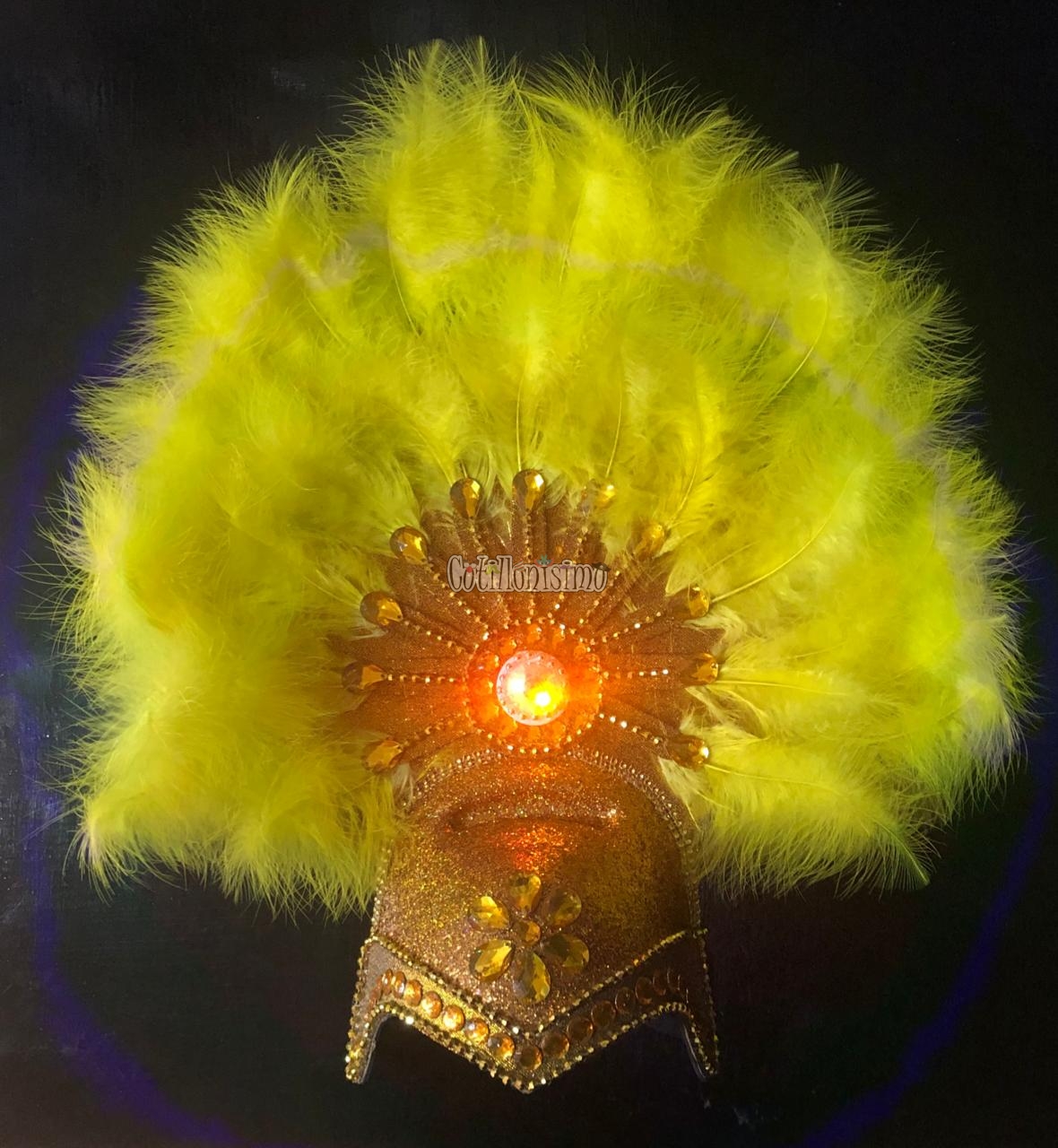 Casco COMPARSA con Plumas Luminosa (LED) Color AMARILLO - Imagen 2