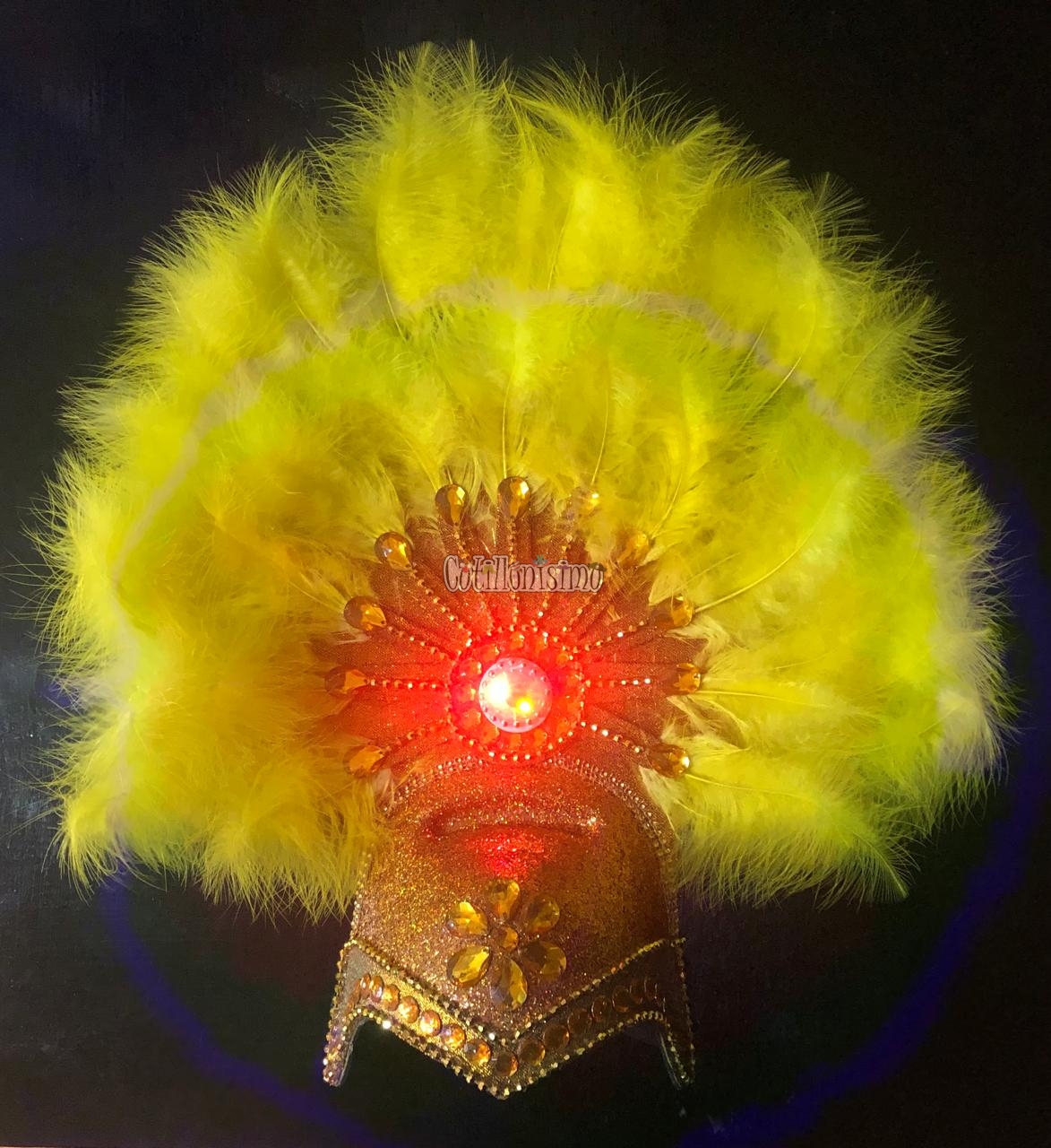Casco COMPARSA con Plumas Luminosa (LED) Color AMARILLO