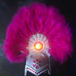Casco COMPARSA con Plumas Luminosa (LED) Color FUCSIA - Imagen 2