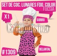 Set Cocinerito Lunar Negro FONDO Color FUCSIA (FRISELINA)