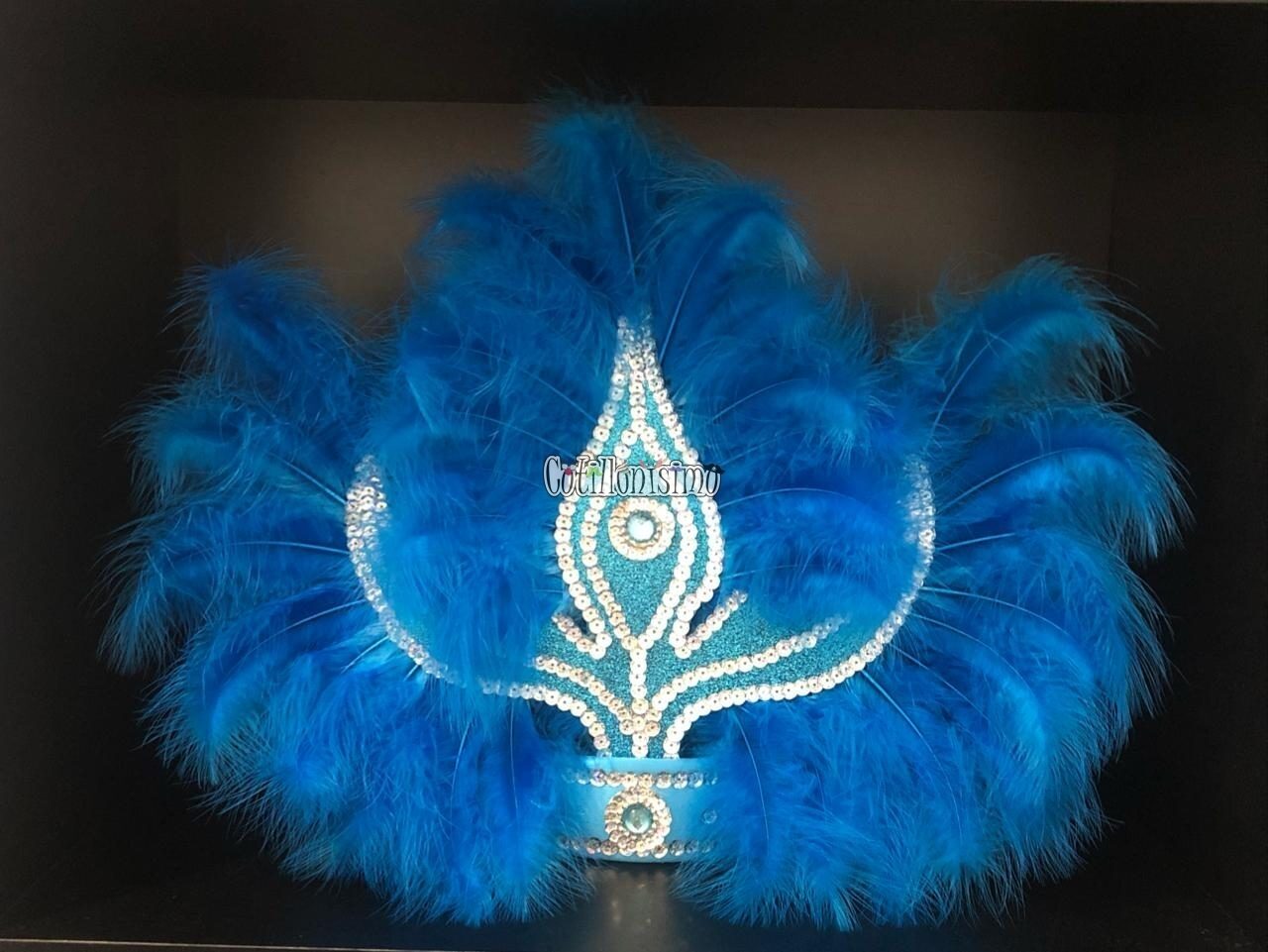 Corona Con Plumas Vincha Marabu Color TURQUESA (Grande)